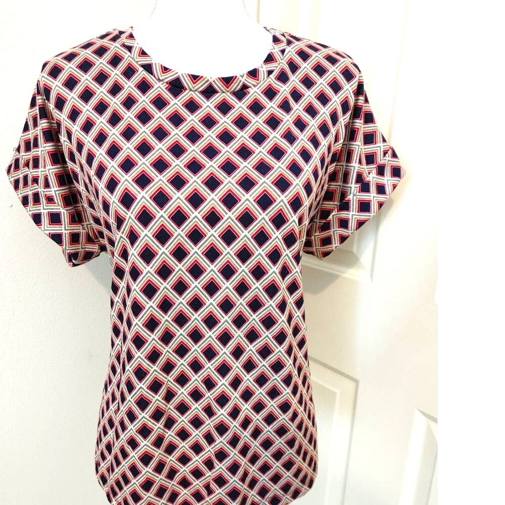 Emelia Blouse Top Waist Tie Geometric Diamond Medium